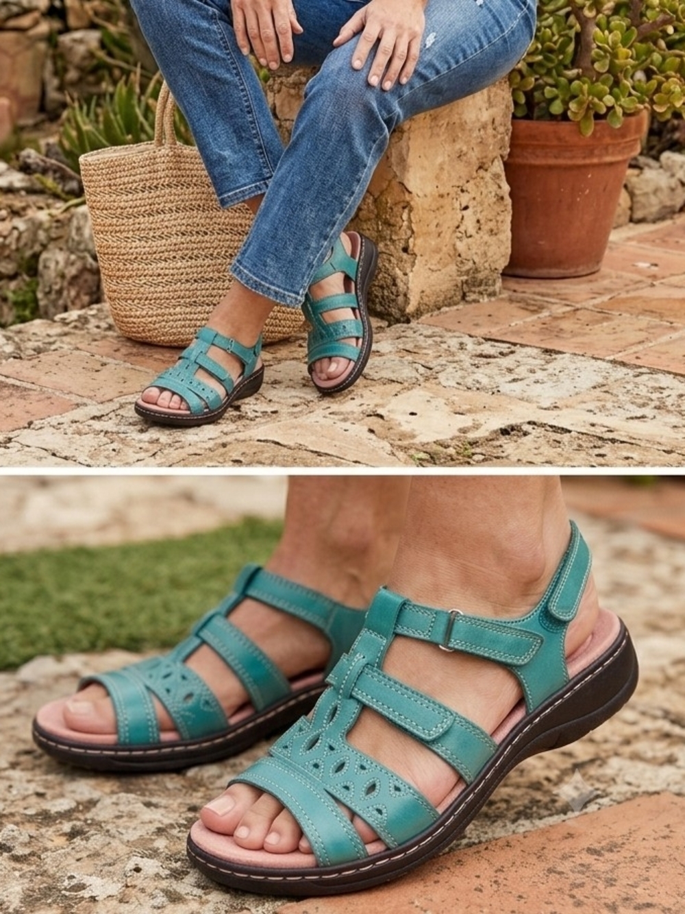 😍Clarks Teal Open-Toe Women's Sandals Color Turquoise Size 8.5